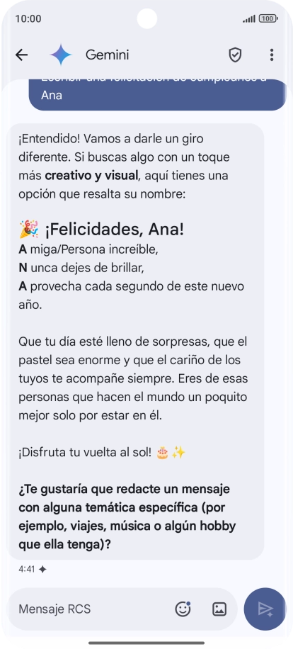 La propuesta de texto de Gemini se visualiza ahora en la pantalla. La propuesta de texto de Gemini se visualiza ahora en la pantalla.