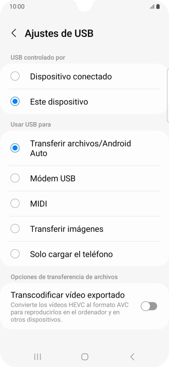 Pulsa Transferir archivos/Android Auto.