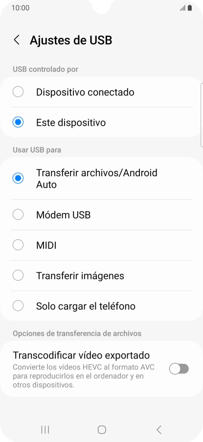 Pulsa Transferir archivos/Android Auto.