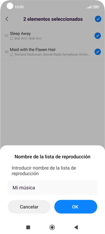 Introduce el nombre deseado de la lista de reproducción y pulsa OK. Introduce el nombre deseado de la lista de reproducción y pulsa OK.