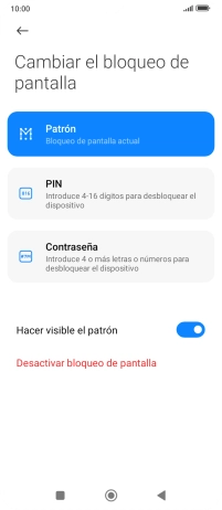 Pulsa Desactivar bloqueo de pantalla e introduce el código de seguridad extra que has creado anteriormente. Pulsa Desactivar bloqueo de pantalla e introduce el código de seguridad extra que has creado anteriormente.