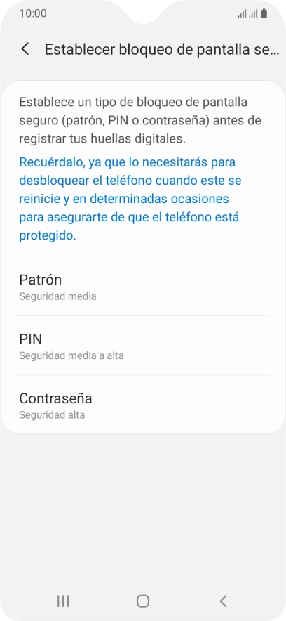 Pulsa el código de seguridad deseado y sigue las indicaciones de la pantalla para crear un código de seguridad del teléfono adicional.