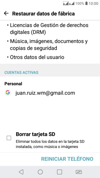 Pulsa REINICIAR TELÉFONO. Pulsa REINICIAR TELÉFONO.