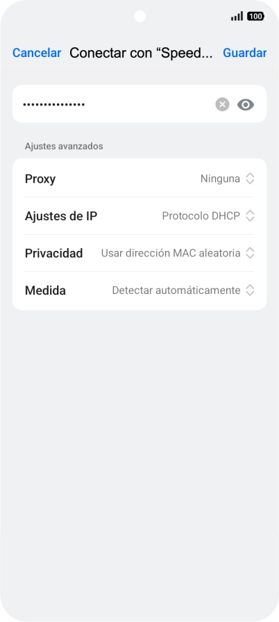 Introduce la contraseña de la red wifi y pulsa Guardar. Introduce la contraseña de la red wifi y pulsa Guardar.