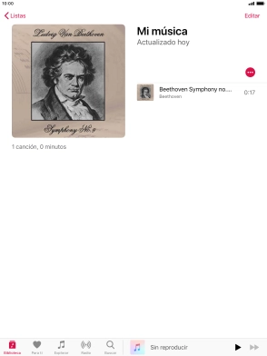 Desplázate a la categoría o a la lista de reproducción deseada y pulsa el archivo de música deseado. Desplázate a la categoría o a la lista de reproducción deseada y pulsa el archivo de música deseado.