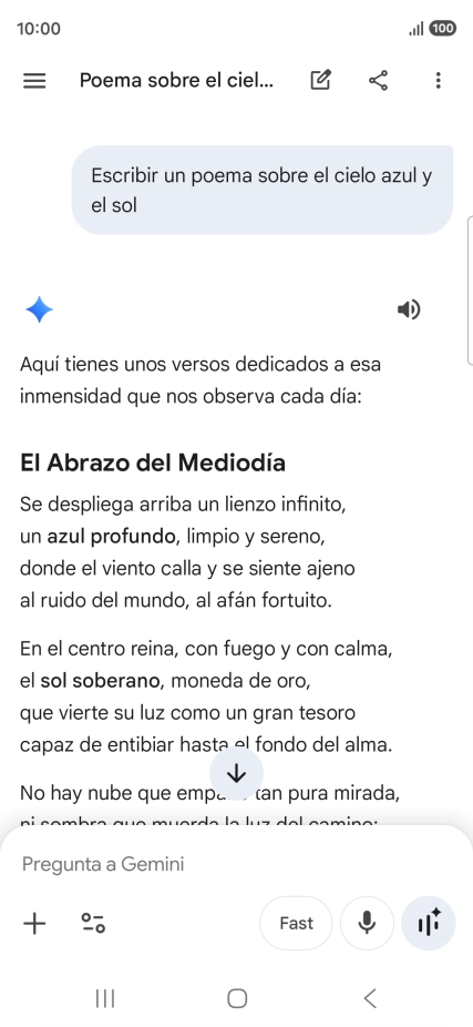 A Gemini le puedes pedir que genere un texto a partir de una descripción tuya.