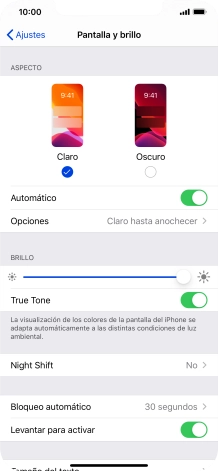 Si activas la función, pulsa Opciones y sigue las indicaciones de la pantalla para seleccionar el período de tiempo que debe durar el Modo Oscuro. Si activas la función, pulsa Opciones y sigue las indicaciones de la pantalla para seleccionar el período de tiempo que debe durar el Modo Oscuro.