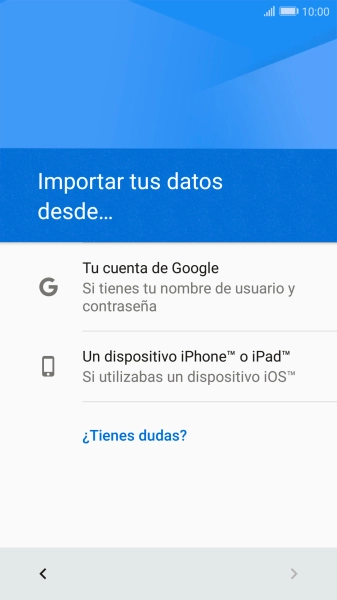 Pulsa la opción deseada y sigue las indicaciones de la pantalla para transferir contenido desde el otro teléfono y finalizar la activación de tu teléfono. Pulsa la opción deseada y sigue las indicaciones de la pantalla para transferir contenido desde el otro teléfono y finalizar la activación de tu teléfono.