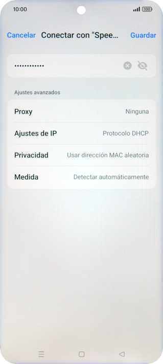 Introduce la contraseña de la red wifi y pulsa Guardar. Introduce la contraseña de la red wifi y pulsa Guardar.