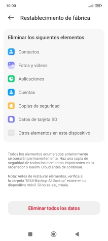 Pulsa Eliminar todos los datos. Pulsa Eliminar todos los datos.
