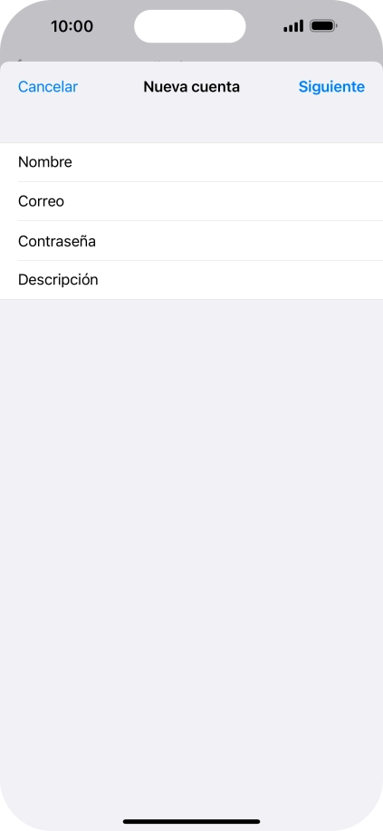 Pulsa Descripción e introduce el nombre de la cuenta de correo electrónico. Pulsa Descripción e introduce el nombre de la cuenta de correo electrónico.