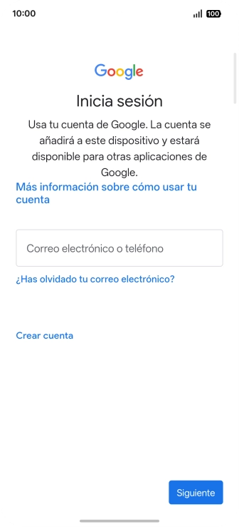 Si no tienes una cuenta de Google, pulsa Crear cuenta y sigue las indicaciones de la pantalla para ver cómo crear una cuenta nueva. Si no tienes una cuenta de Google, pulsa Crear cuenta y sigue las indicaciones de la pantalla para ver cómo crear una cuenta nueva.