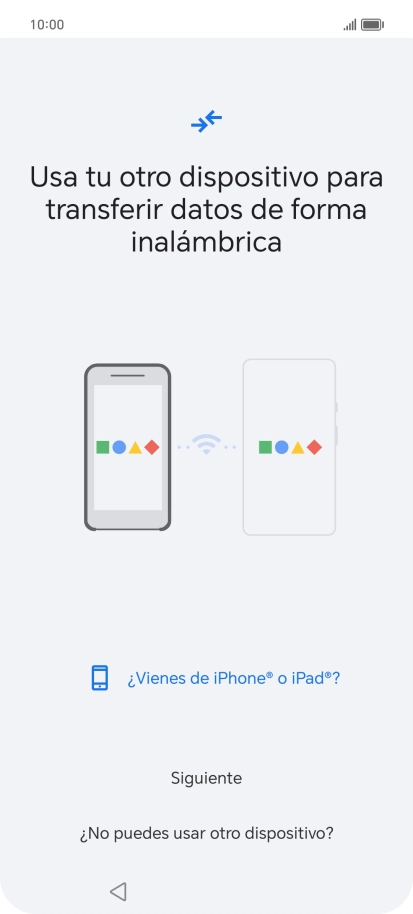 Sigue las indicaciones de la pantalla para transferir contenido desde el otro teléfono y finalizar la activación de tu teléfono. Sigue las indicaciones de la pantalla para transferir contenido desde el otro teléfono y finalizar la activación de tu teléfono.