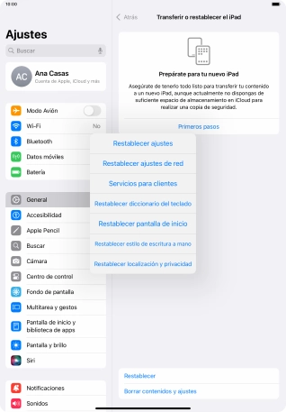 Pulsa Restablecer ajustes. Pulsa Restablecer ajustes.