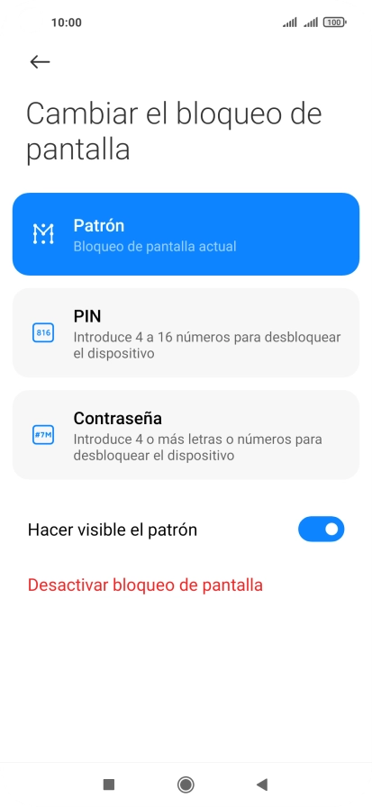 Pulsa Desactivar bloqueo de pantalla e introduce el código de seguridad extra que has creado anteriormente. Pulsa Desactivar bloqueo de pantalla e introduce el código de seguridad extra que has creado anteriormente.