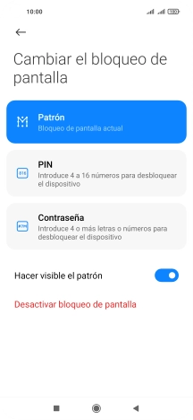 Pulsa Desactivar bloqueo de pantalla e introduce el código de seguridad extra que has creado anteriormente. Pulsa Desactivar bloqueo de pantalla e introduce el código de seguridad extra que has creado anteriormente.