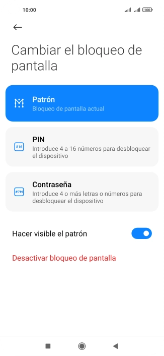 Pulsa Desactivar bloqueo de pantalla e introduce el código de seguridad extra que has creado anteriormente. Pulsa Desactivar bloqueo de pantalla e introduce el código de seguridad extra que has creado anteriormente.