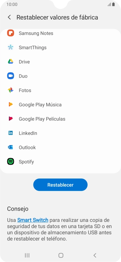 Pulsa Restablecer.