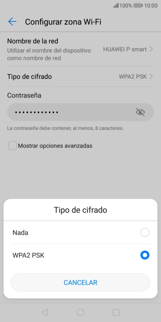 Pulsa WPA2 PSK para proteger la conexión wifi con una contraseña.