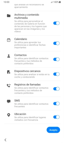 Pulsa la opción deseada para transferir contenido desde otro dispositivo y pulsa Acepto. Pulsa la opción deseada para transferir contenido desde otro dispositivo y pulsa Acepto.