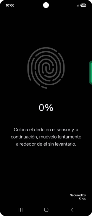 Sigue las indicaciones de la pantalla para crear una huella digital como código de seguridad.