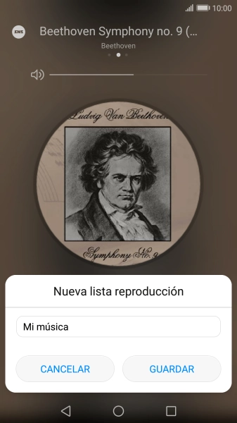 Introduce el nombre deseado de la lista de reproducción y pulsa GUARDAR. Introduce el nombre deseado de la lista de reproducción y pulsa GUARDAR.
