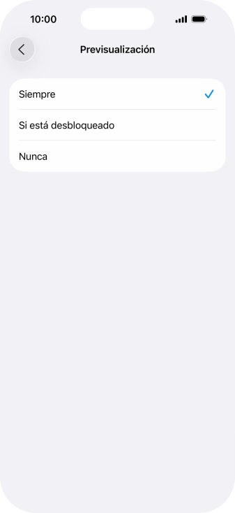 Para seleccionar la vista previa de las notificaciones en la pantalla de bloqueo, pulsa Siempre. Para seleccionar la vista previa de las notificaciones en la pantalla de bloqueo, pulsa Siempre.