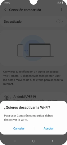 Si la función de wifi está activada, pulsa Aceptar. Si la función de wifi está activada, pulsa Aceptar.
