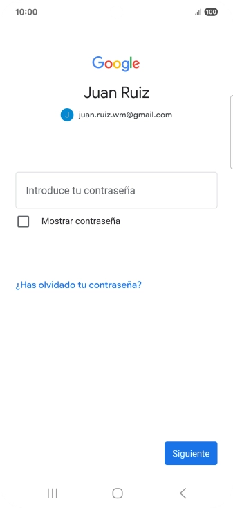 Pulsa Introduce tu contraseña e introduce la contraseña de tu cuenta de Google. Pulsa Introduce tu contraseña e introduce la contraseña de tu cuenta de Google.