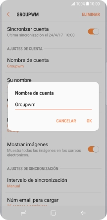 Introduce el nombre deseado de la cuenta de correo electrónico y pulsa OK. Introduce el nombre deseado de la cuenta de correo electrónico y pulsa OK.
