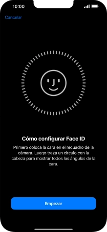 Pulsa Empezar y sigue las indicaciones de la pantalla para crear un código de seguridad con la función de reconocimiento facial (Face ID).