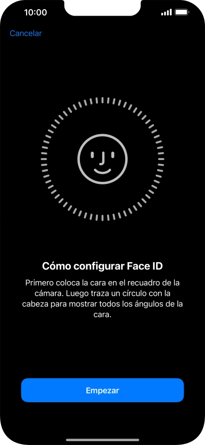 Pulsa Empezar y sigue las indicaciones de la pantalla para crear un código de seguridad con la función de reconocimiento facial (Face ID).