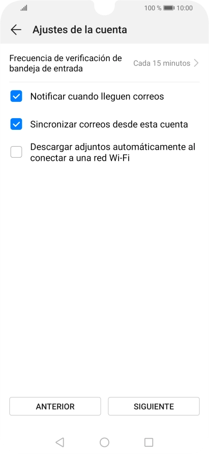 Pulsa Frecuencia de verificación de bandeja de entrada. Pulsa Frecuencia de verificación de bandeja de entrada.