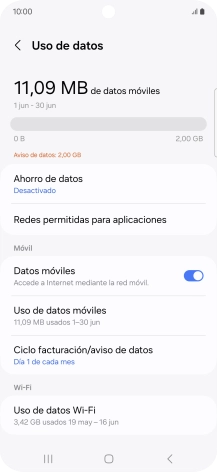 El consumo total de datos se visualiza ahora en la pantalla.