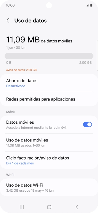 El consumo total de datos se visualiza ahora en la pantalla.