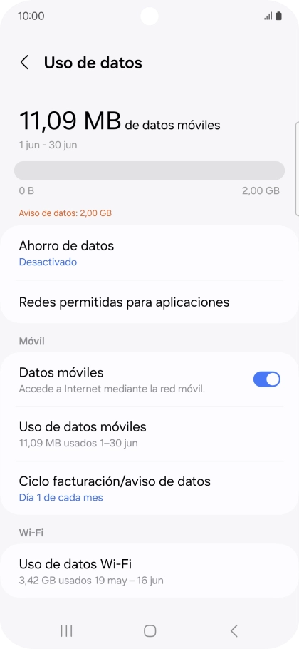 El consumo total de datos se visualiza ahora en la pantalla.