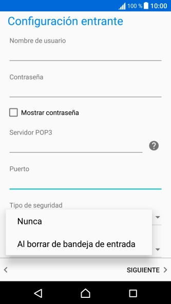 Pulsa Nunca para conservar los correos electrónicos en el servidor cuando los borras del teléfono. Pulsa Nunca para conservar los correos electrónicos en el servidor cuando los borras del teléfono.