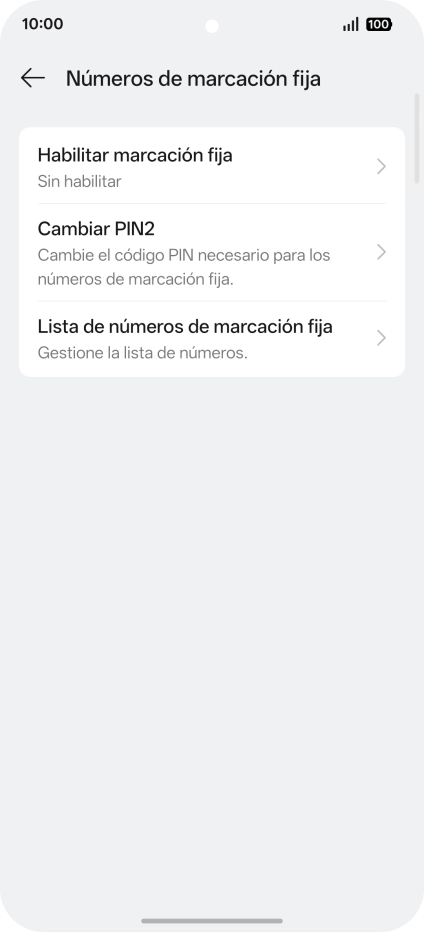 Pulsa Habilitar marcación fija. Pulsa Habilitar marcación fija.
