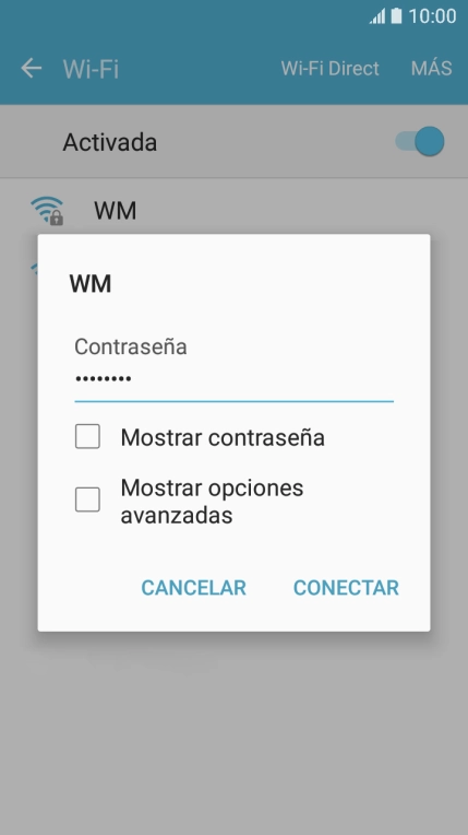 Introduce la contraseña de la red wifi y pulsa CONECTAR. Introduce la contraseña de la red wifi y pulsa CONECTAR.