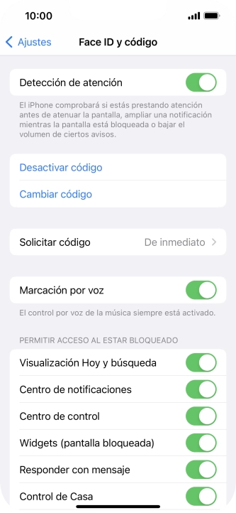 Pulsa Desactivar código e introduce el código de seguridad. Pulsa Desactivar código e introduce el código de seguridad.