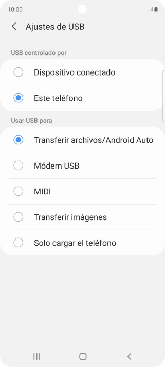 Pulsa Transferir archivos/Android Auto. Pulsa Transferir archivos/Android Auto.