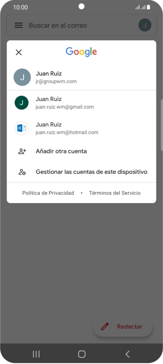 Pulsa la cuenta de correo electrónico deseada. Pulsa la cuenta de correo electrónico deseada.