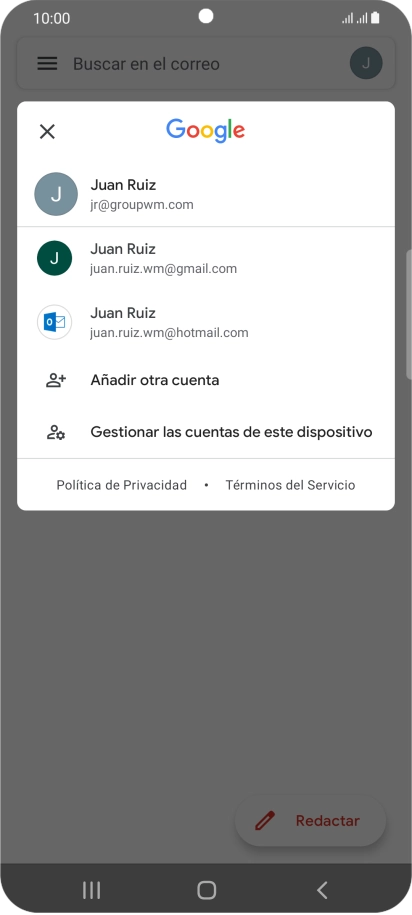 Pulsa la cuenta de correo electrónico deseada. Pulsa la cuenta de correo electrónico deseada.