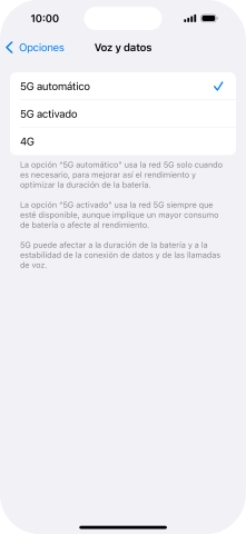 Si deseas activar el cambio automático entre una red 5G y 4G, pulsa 5G automático. Si deseas activar el cambio automático entre una red 5G y 4G, pulsa 5G automático.