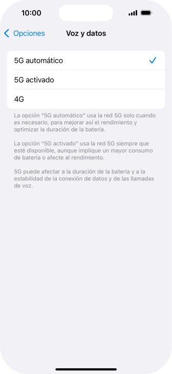 Si deseas activar el cambio automático entre una red 5G y 4G, pulsa 5G automático. Si deseas activar el cambio automático entre una red 5G y 4G, pulsa 5G automático.