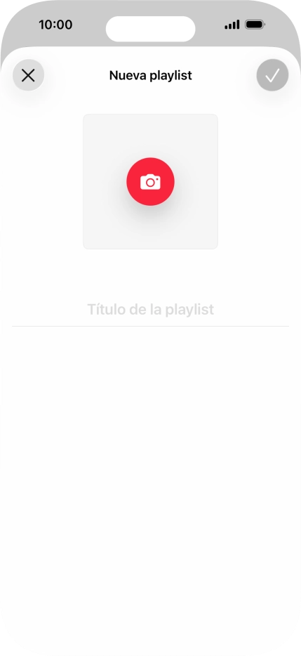 Pulsa en el campo de escritura e introduce el nombre de la lista de reproducción. Pulsa en el campo de escritura e introduce el nombre de la lista de reproducción.