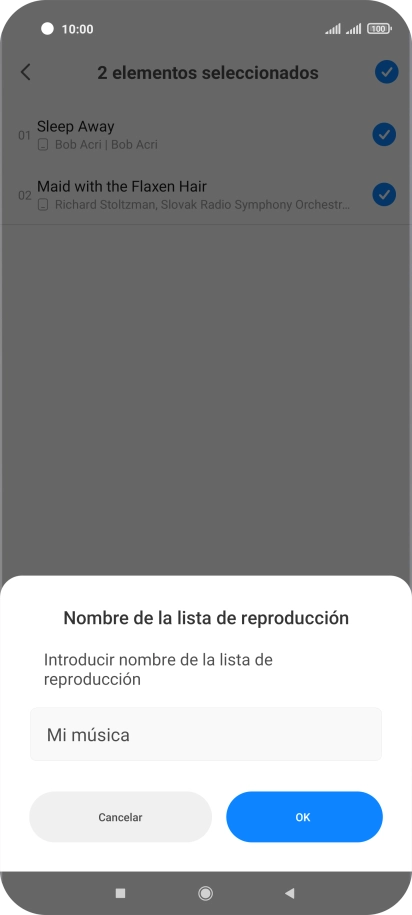 Introduce el nombre deseado de la lista de reproducción y pulsa OK. Introduce el nombre deseado de la lista de reproducción y pulsa OK.