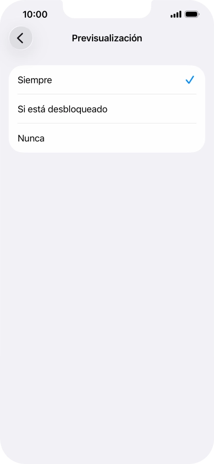 Para seleccionar la vista previa de las notificaciones en la pantalla de bloqueo, pulsa Siempre. Para seleccionar la vista previa de las notificaciones en la pantalla de bloqueo, pulsa Siempre.
