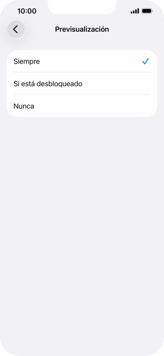 Para seleccionar la vista previa de las notificaciones en la pantalla de bloqueo, pulsa Siempre. Para seleccionar la vista previa de las notificaciones en la pantalla de bloqueo, pulsa Siempre.