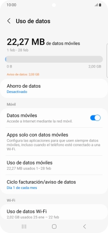 El consumo total de datos se visualiza ahora en la pantalla.